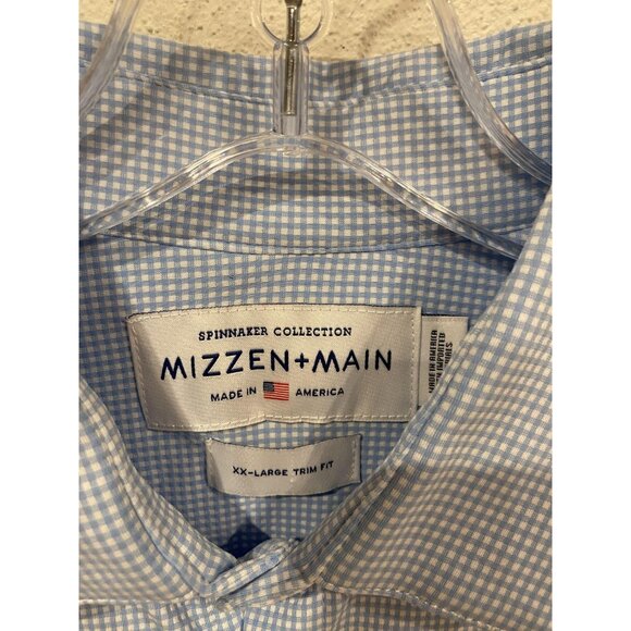 Mizzen+Main Spinnaker Shirt Mens 2XL Blue Gingham Trim Fit Dress Shirt Made USA - Picture 3 of 4